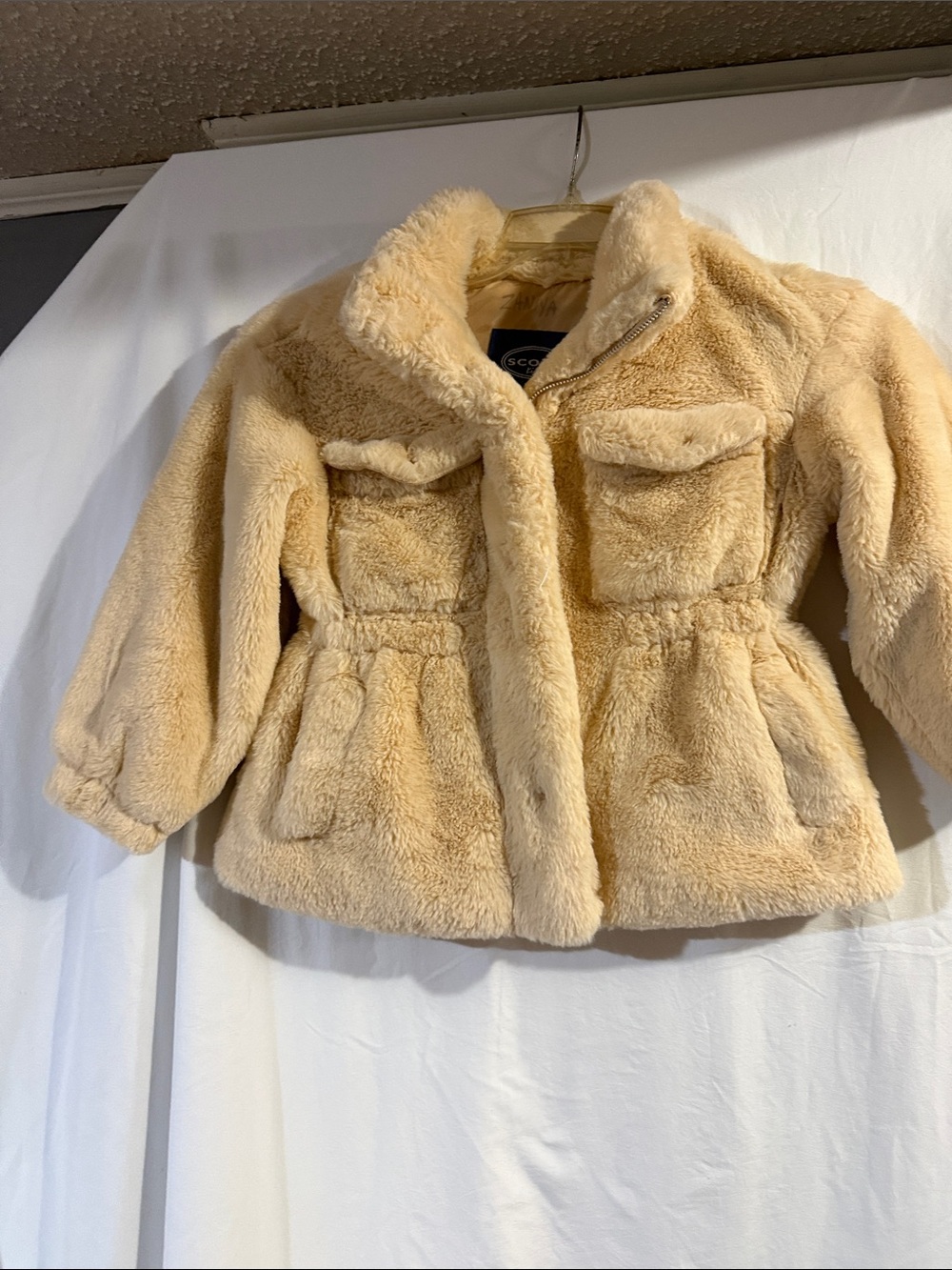 Kids Plush Faux-Fur Puffer Jacket in Light Beige by Scoop